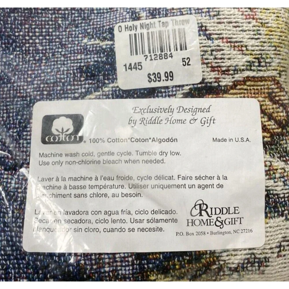 Riddle Home & Gift Christmas O Holy Night Tapestry Fringe Throw Blanket Sealed
